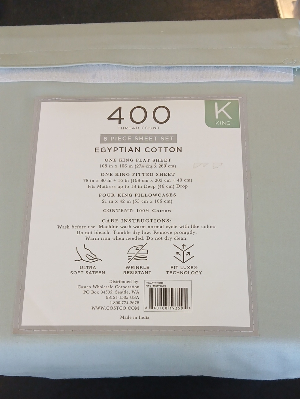 Egyptian Cotton 400 TC King Sheet Set - Light Blue